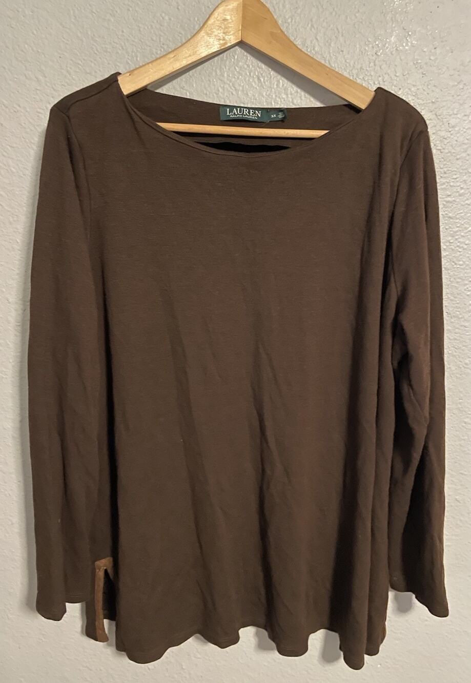 Lauren Ralph Lauren Womens Top Size 3X Brown Wool Blend Stretch Modern Casual